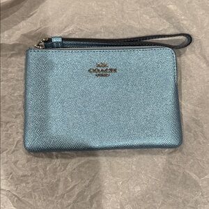 Metallic Blue Coach Wristlet
